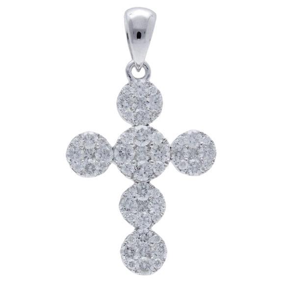 0.6 Carat Diamonds in 18K White Gold Cross Pendant For Sale