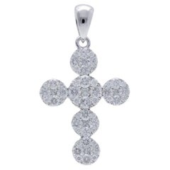 0.6 Carat Diamonds in 18K White Gold Cross Pendant