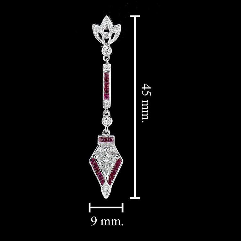 0.6 Carat Kite Diamond Ruby Diamond 18 Karat White Gold Earrings 1