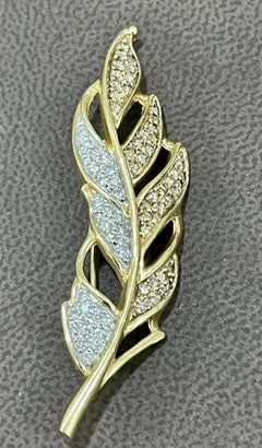 0.6 Carat Leaf Shaped Diamond 14 Karat Gold Pin or Brooch Affordable, Estate