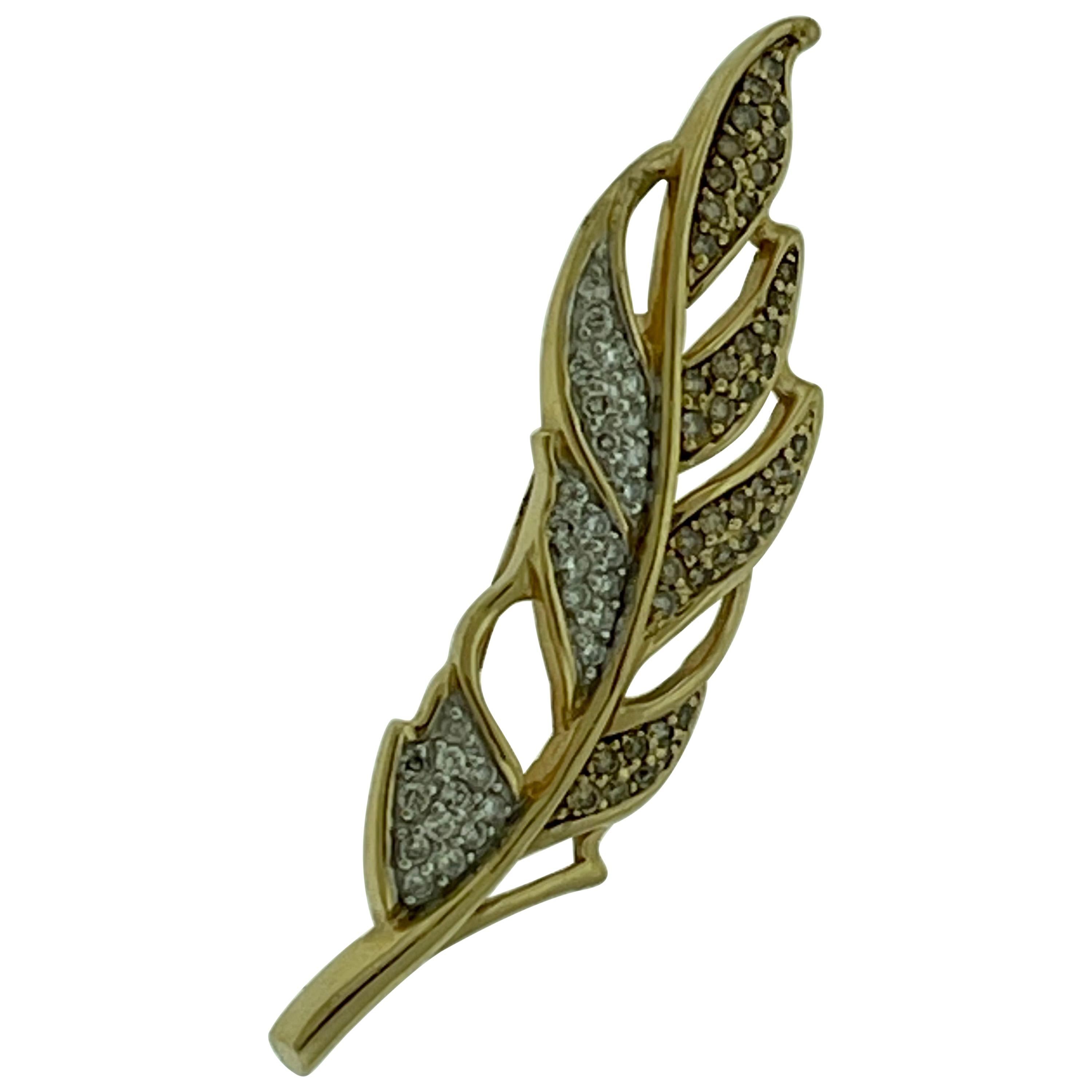 0.6 Carat Leaf Shaped Diamond 14 Karat Gold Pin or Brooch Affordable, Estate For Sale