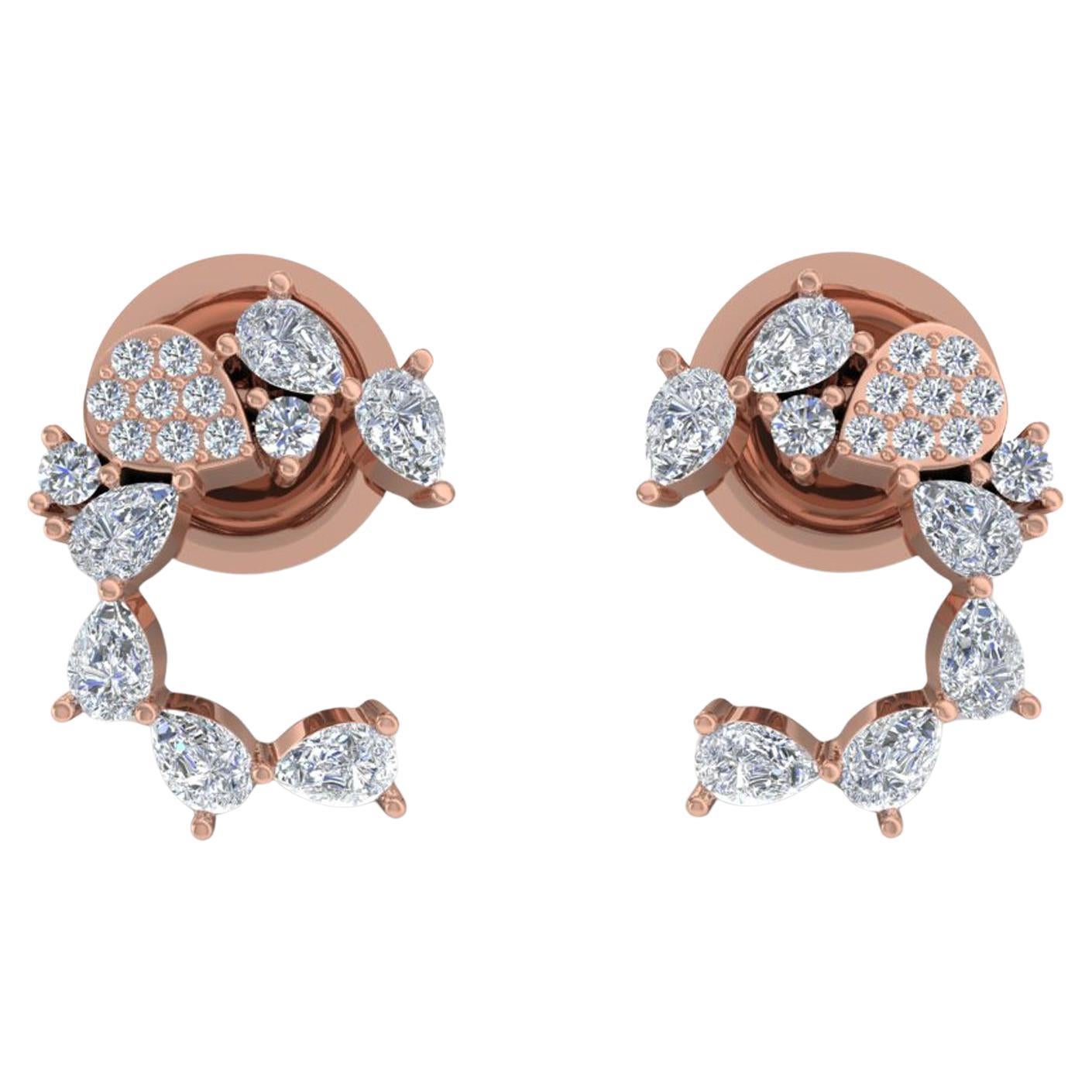 0.6 Carat Pear Round Brilliant Cut Diamond Earrings 14 Karat Rose Gold Jewelry