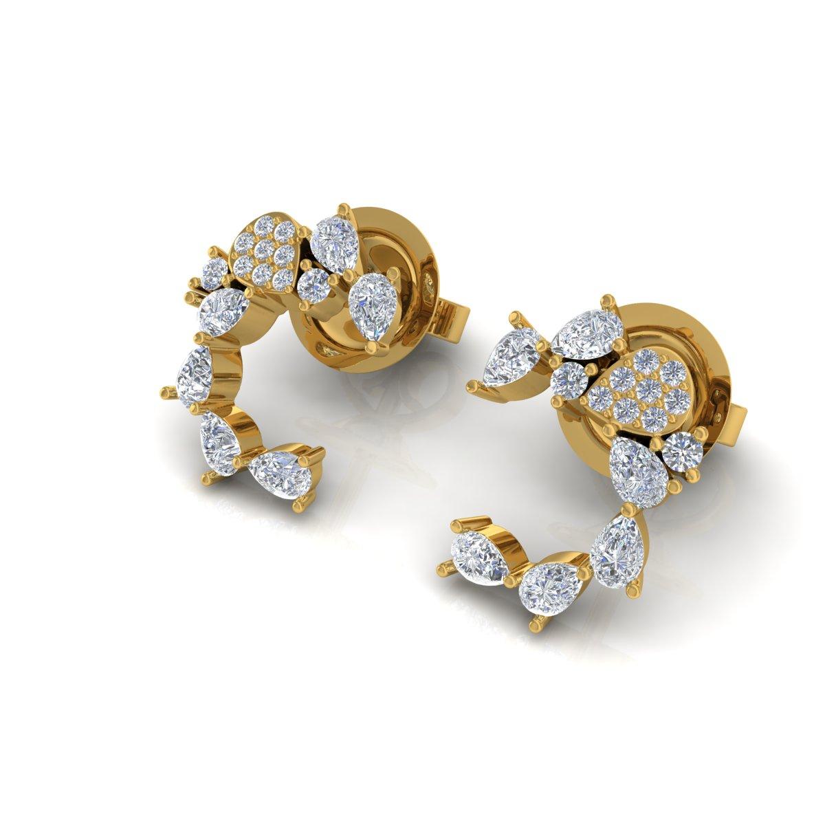 Pear Cut 0.6 Carat Pear Round Brilliant Cut Diamond Earrings 14 Karat Yellow Gold Jewelry For Sale