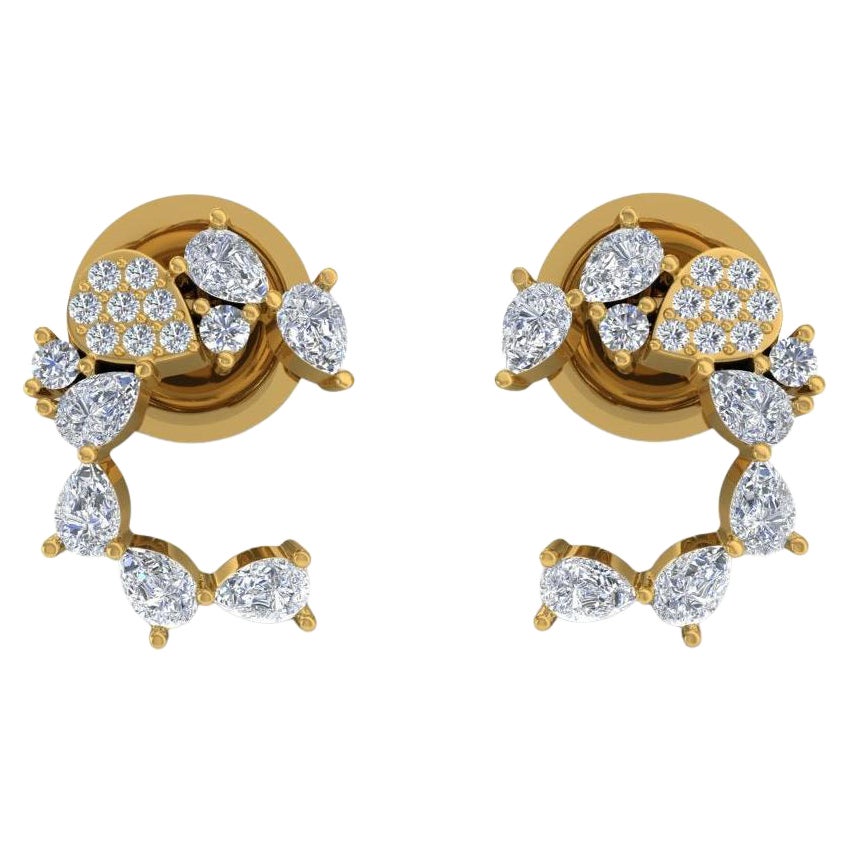 0.6 Carat Pear Round Brilliante Cut Diamond Earrings 14 Karat Yellow Gold Jewelry