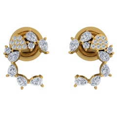Pendientes de diamantes talla brillante redonda pera de 0,6 quilates Joyas de oro amarillo de 14 quilates