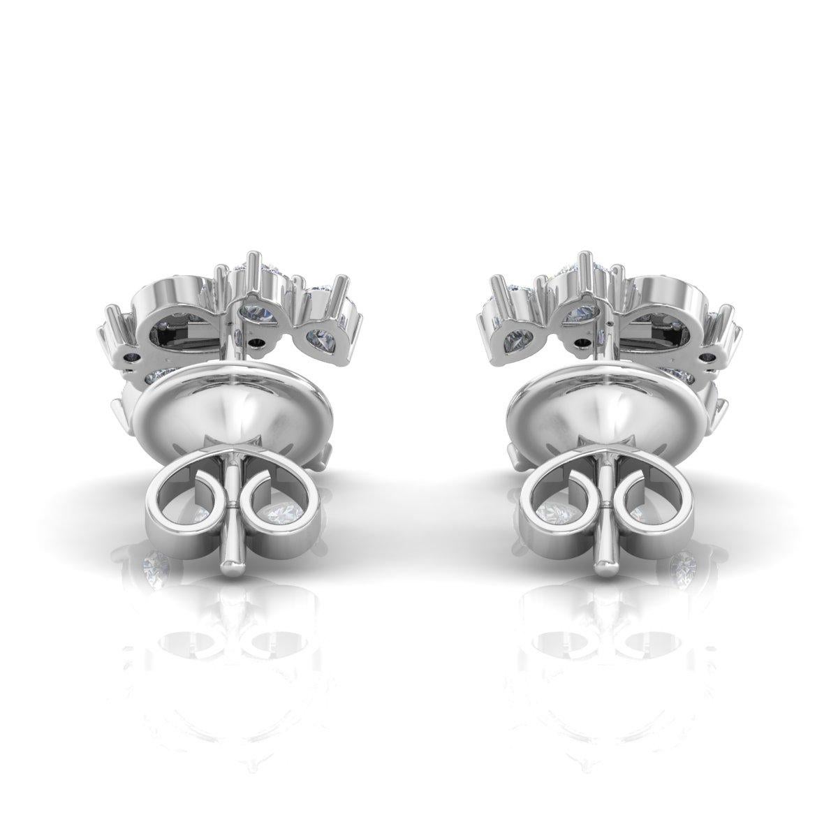 Modern 0.6 Carat SI/H Pear Round Brilliant Cut Diamond Earrings 18 Karat White Gold For Sale