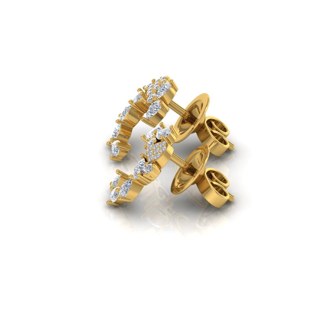 Modern 0.6 Carat Pear Round Brilliant Cut Diamond Earrings 18 Karat Yellow Gold Jewelry For Sale
