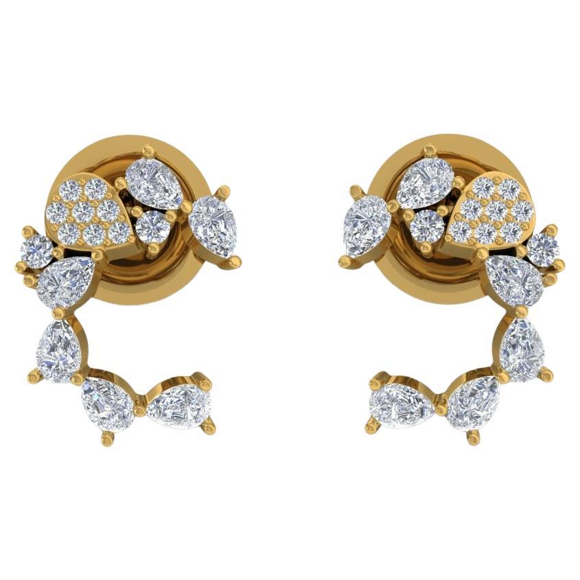 0.6 Carat Pear Round Brilliant Cut Diamond Earrings 18 Karat Yellow Gold Jewelry