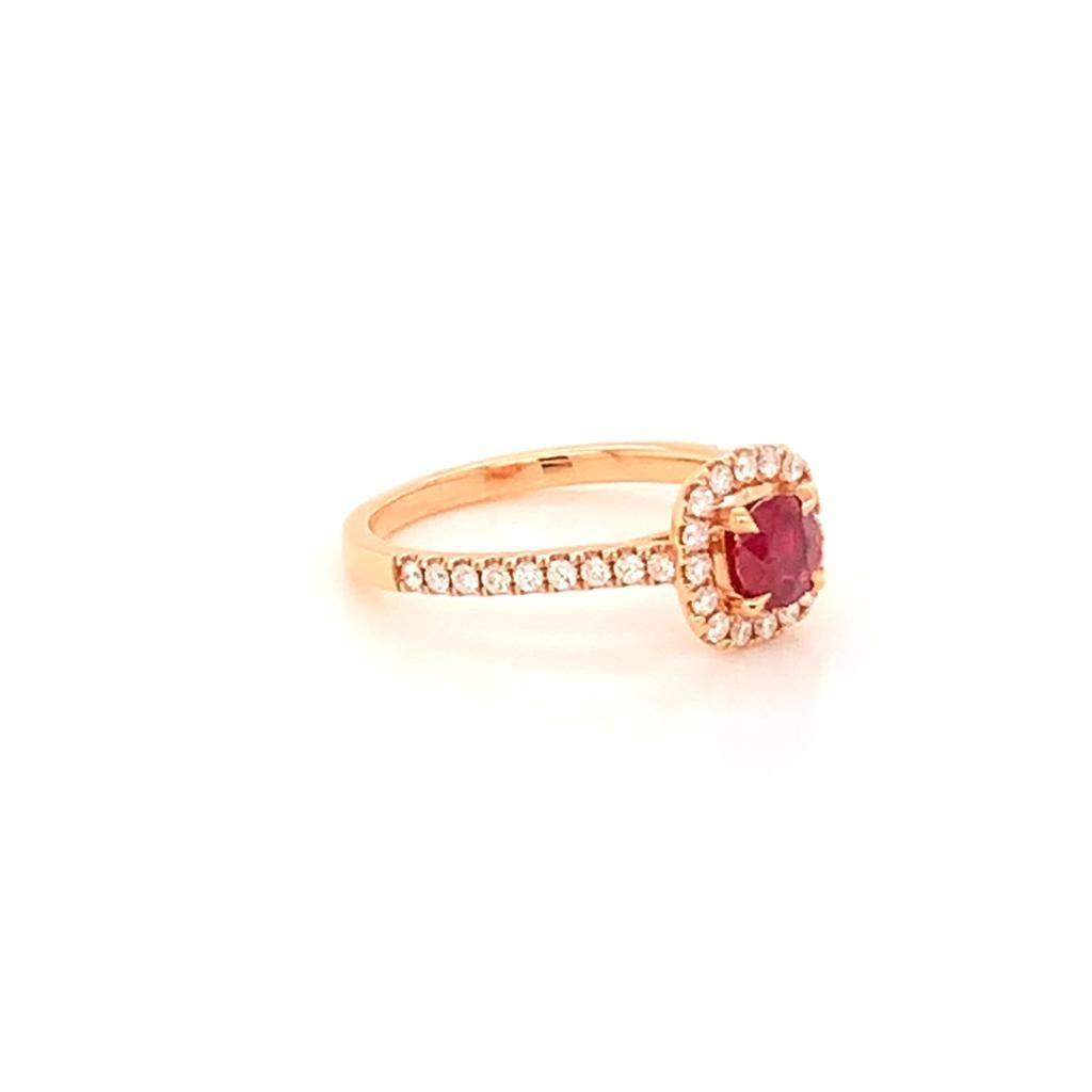 0.6 Carat Round Brilliant Ruby and Diamond Ring in 18K Rose Gold For Sale 4
