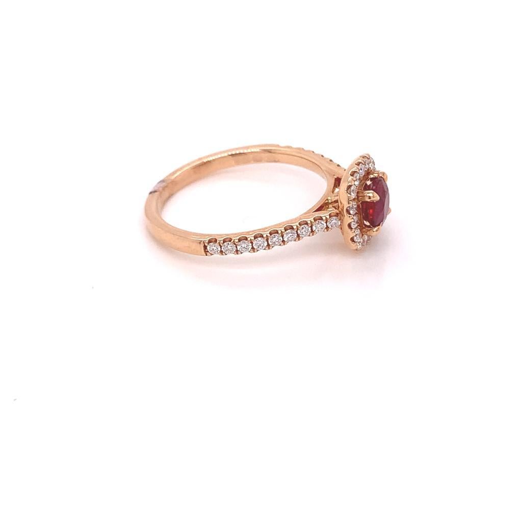 Women's 0.6 Carat Round Brilliant Ruby and Diamond Ring in 18K Rose Gold For Sale