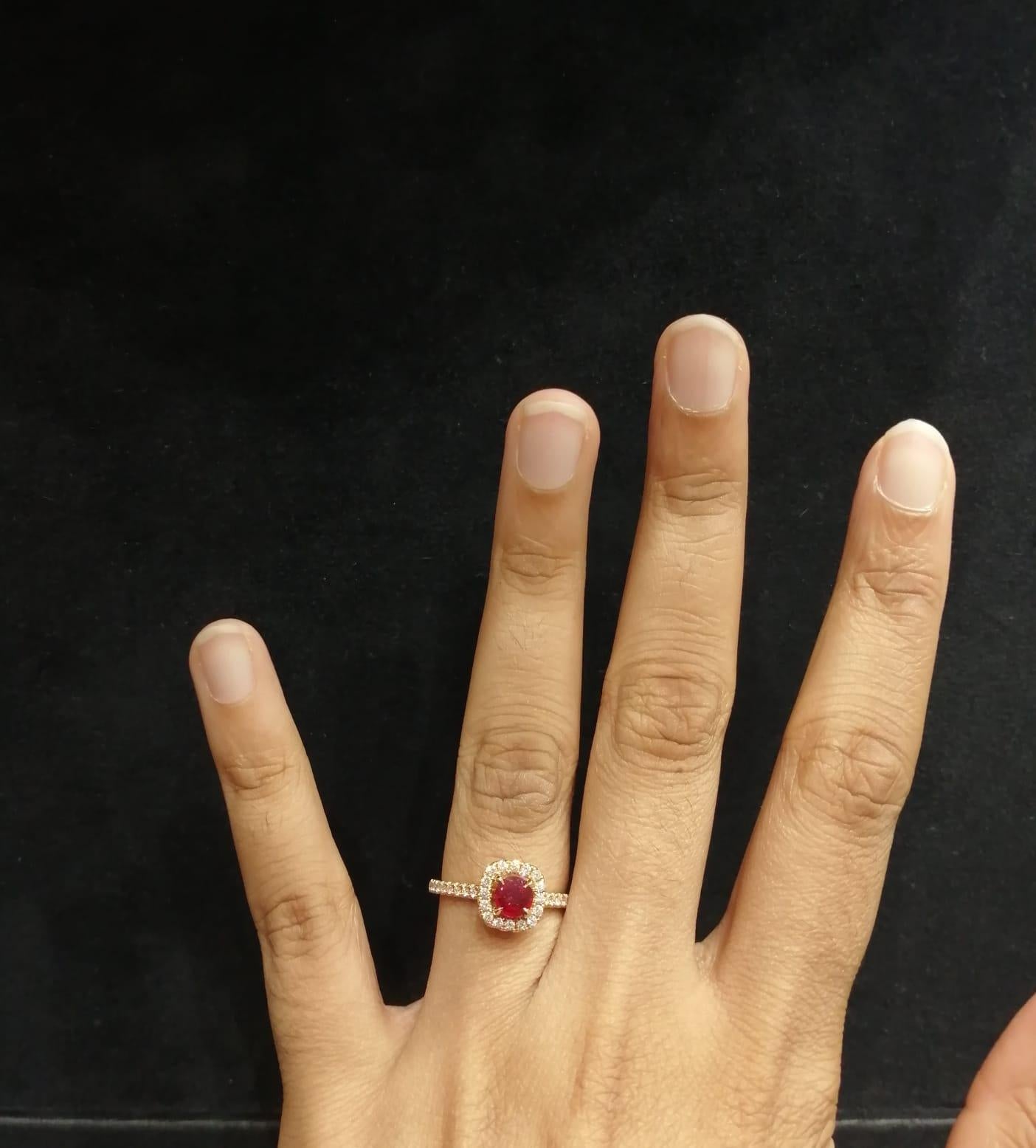 0.6 Carat Round Brilliant Ruby and Diamond Ring in 18K Rose Gold For Sale 2