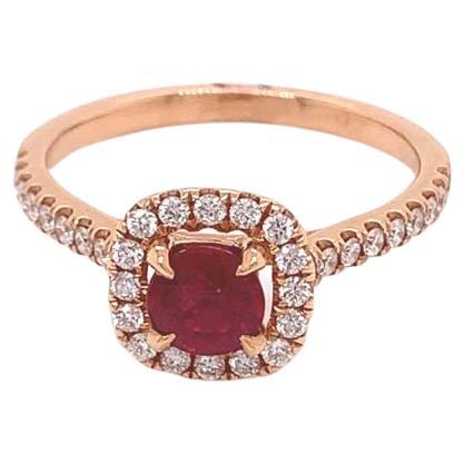 Bague en or rose 18 carats avec diamants et rubis brillant rond de 0,6 carat