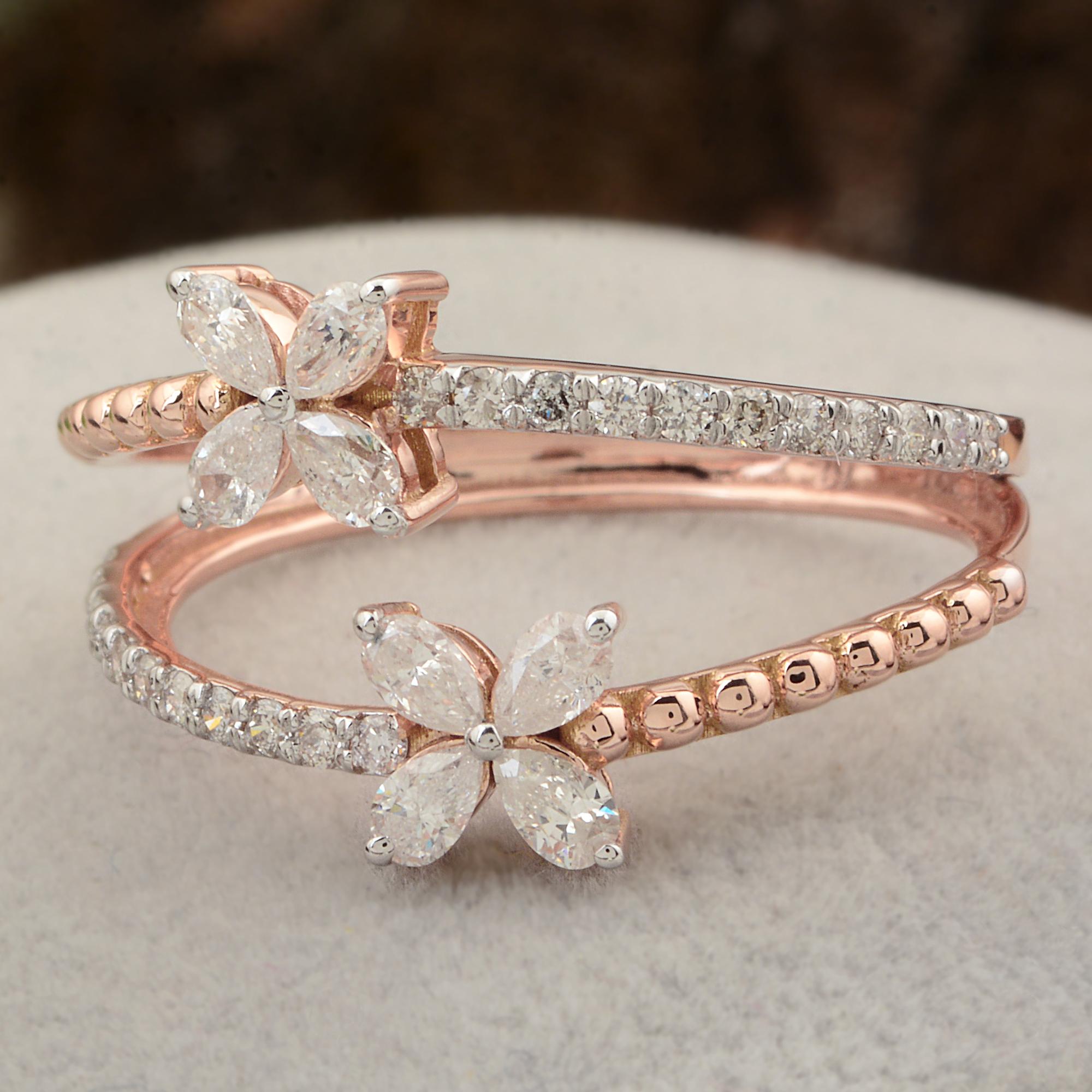 En vente :  Bague en or rose 18 carats avec diamants ronds taille poire de 0,6 carat de pureté SI 3