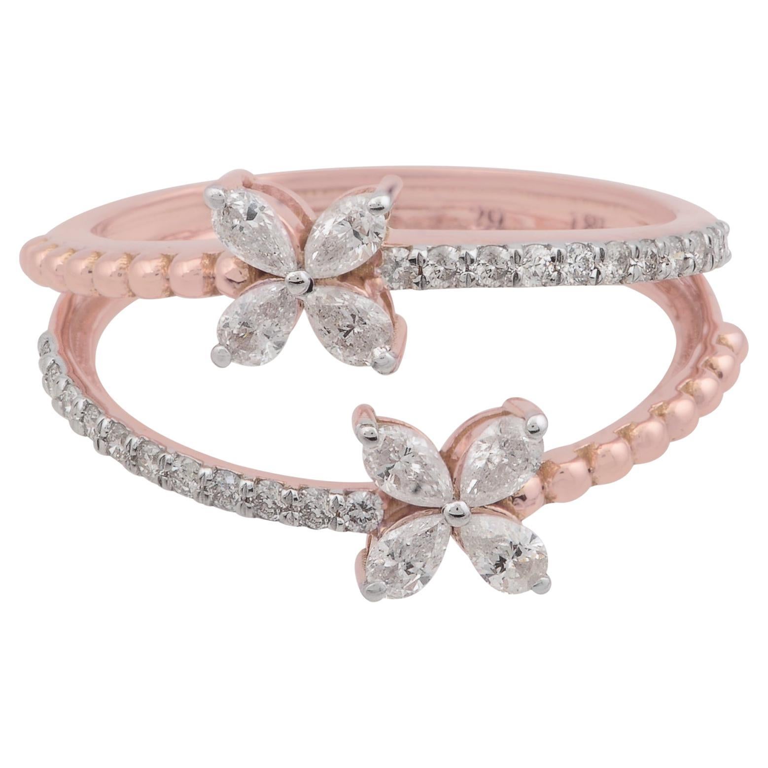 0.6 Carat SI Clarity HI Color Pear Round Diamond Ring 18 Karat Rose Gold Jewelry
