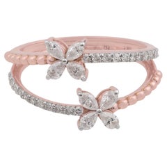 Bague en or rose 18 carats avec diamants ronds taille poire de 0,6 carat de pureté SI