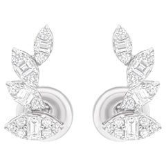 0.6 Carat SI/H Diamond Cluster Leaf Stud Earrings 18 Karat White Gold