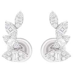 0.6 Carat SI/H Diamond Cluster Leaf Stud Ears Gold 18 Karat White Gold