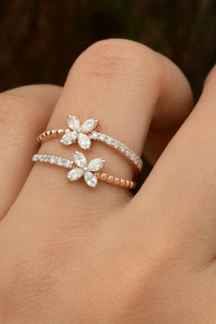 0.6 Carat SI/H Diamond Double Floral Wedding Ring 18 Karat Rose Gold