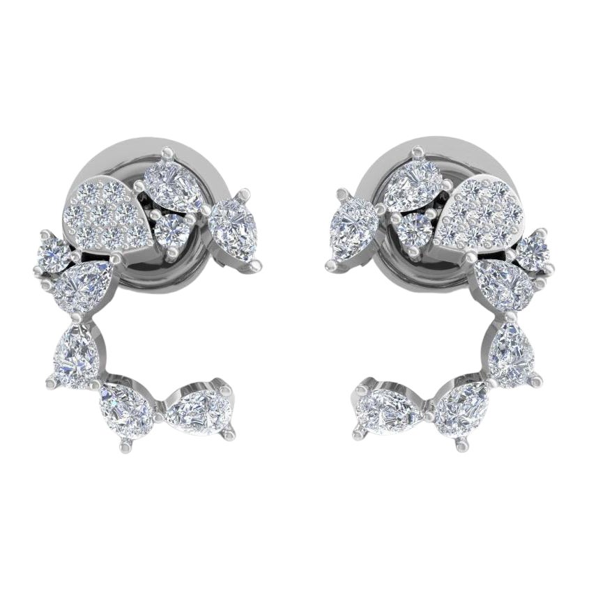 0.6 Carat SI/H Pear Round Brilliant Cut Diamond Earrings 14 Karat White Gold For Sale