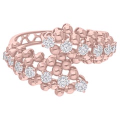0.6 Carat SI/H Round Diamond 18 Karat Rose Gold Granulated Open Bypass Ring