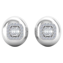 0.6 Carat SI/HI Baguette Round Diamond Stud Earrings 10 Karat White Gold Jewelry