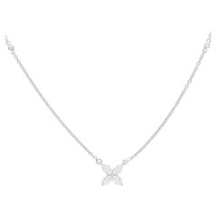 0.6 Carat SI/HI Diamond Tiny Floral Pendant Necklace with Chain 14k White Gold