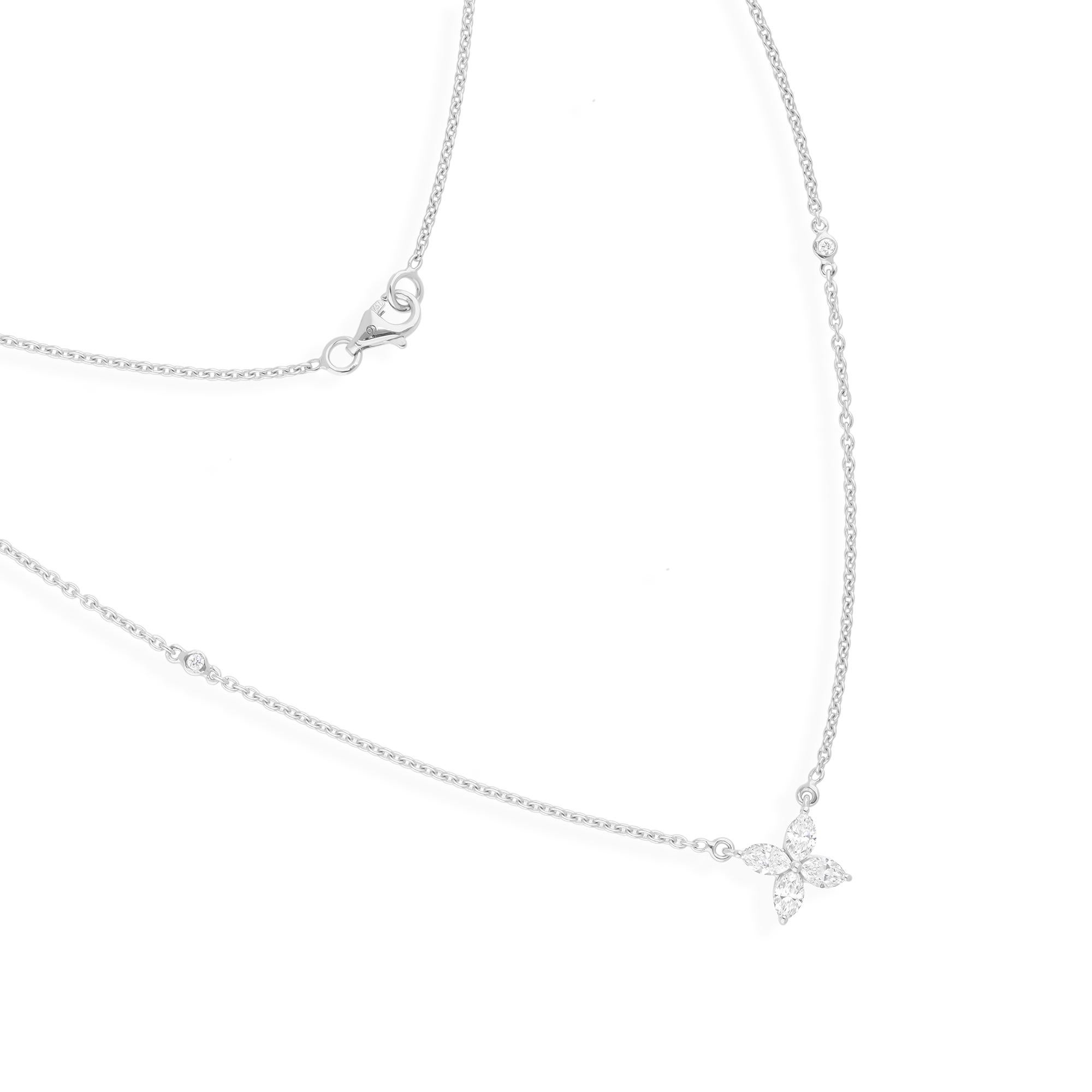 De las mujeres Collar Colgante Floral Diminuto con Cadena 0,6 Quilates SI/HI Diamante Oro Blanco 18k en venta