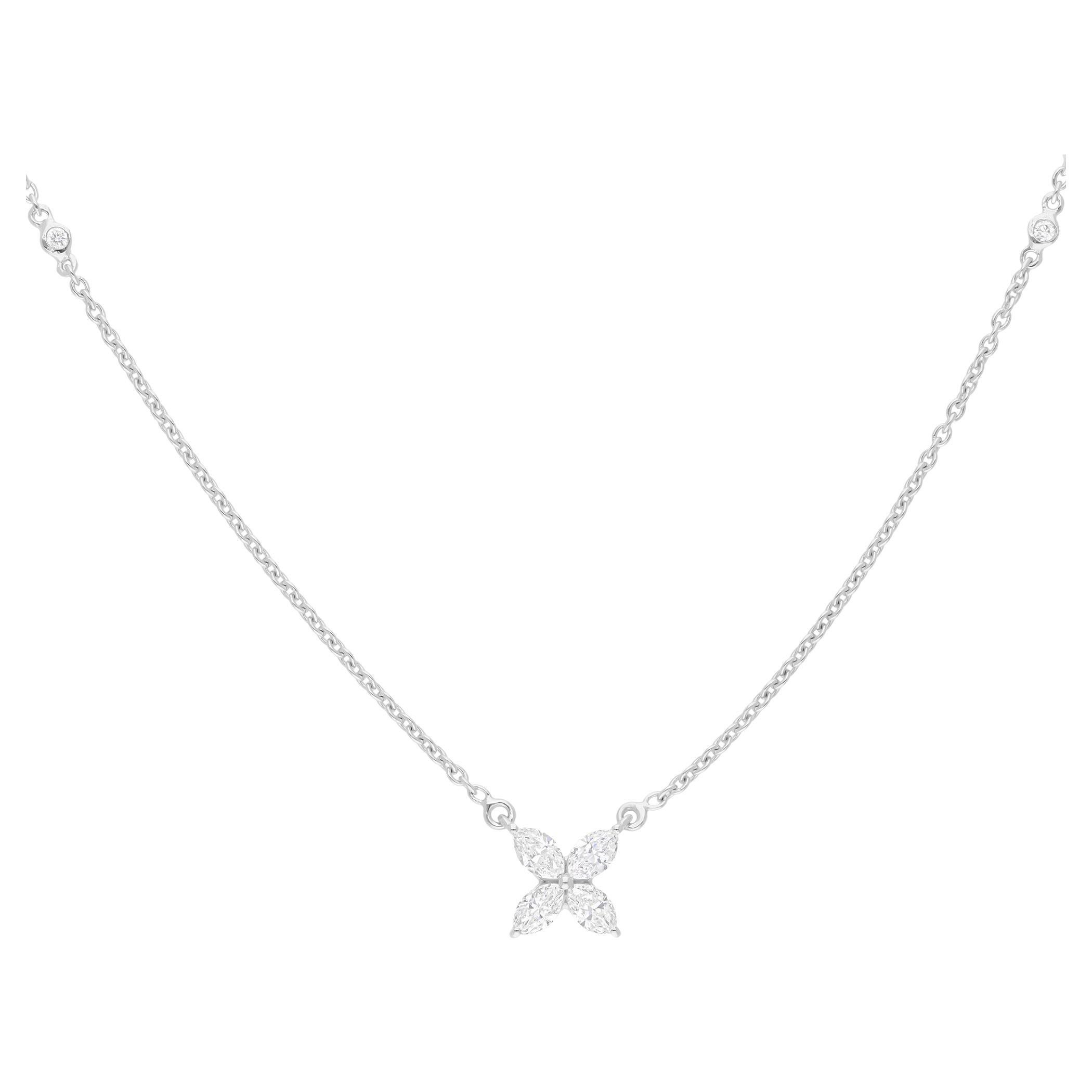 0.6 Carat SI/HI Diamond Tiny Floral Pendant Necklace with Chain 18k White Gold