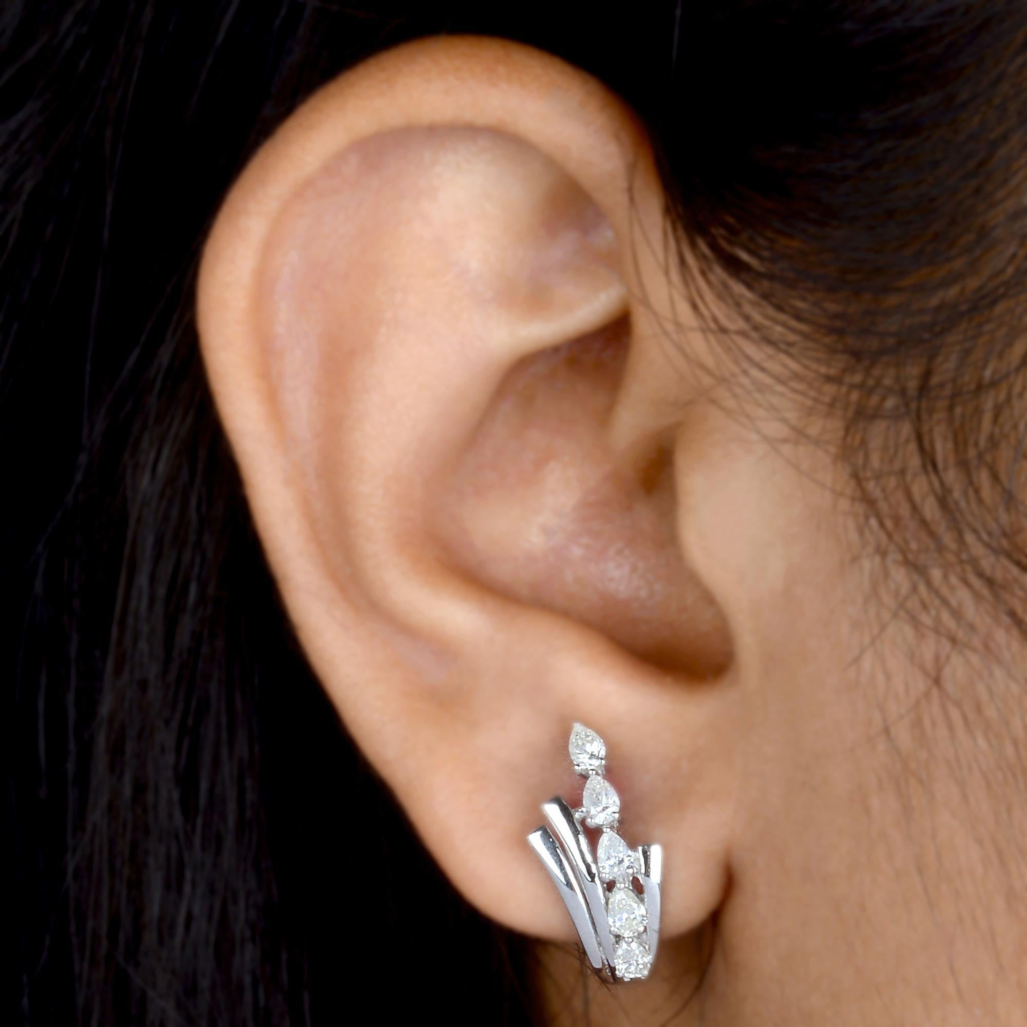 Modern Natural 0.6 Carat SI/HI Diamond Half Hoop Earrings 10 Karat White Gold Jewelry For Sale
