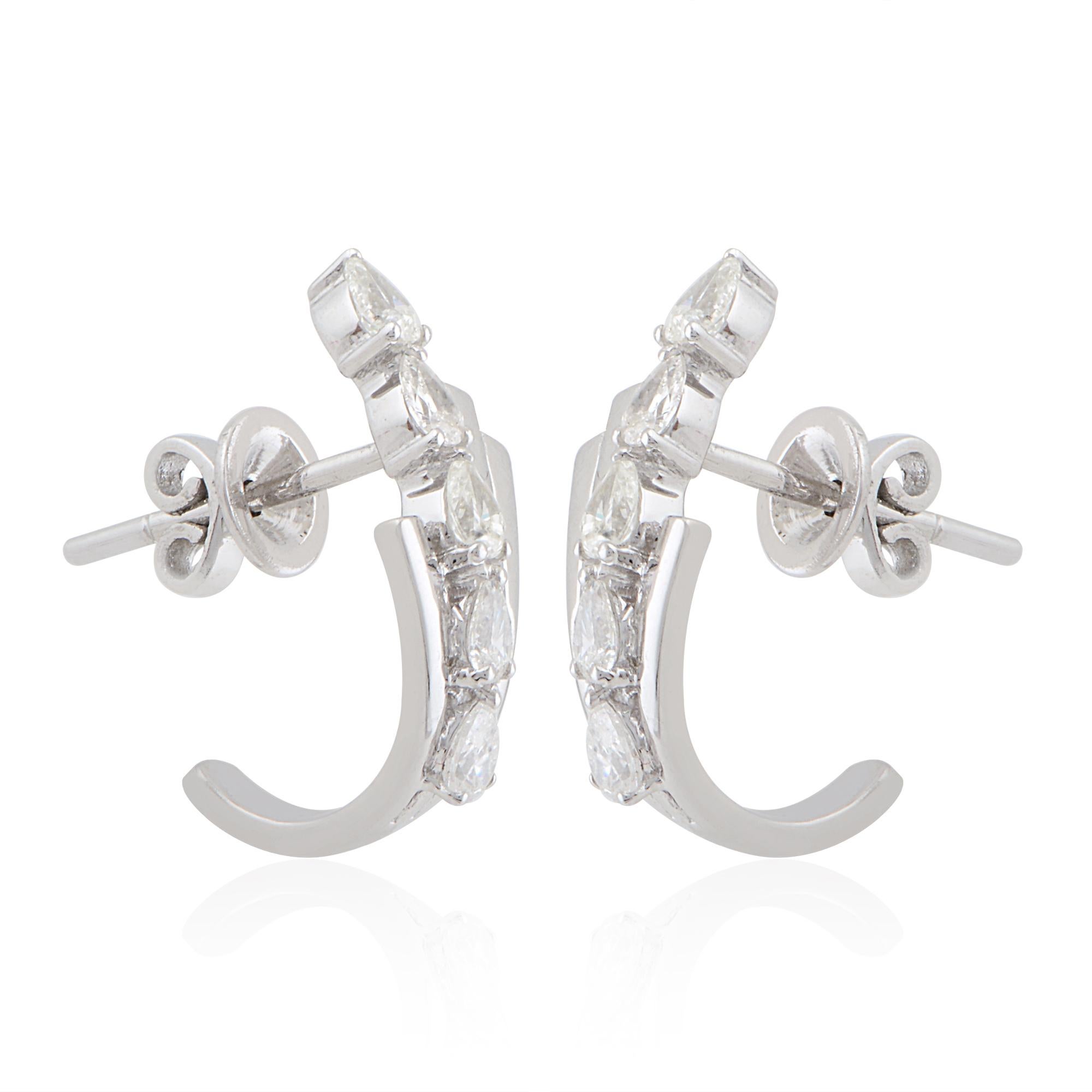 Women's Natural 0.6 Carat SI/HI Diamond Half Hoop Earrings 10 Karat White Gold Jewelry For Sale