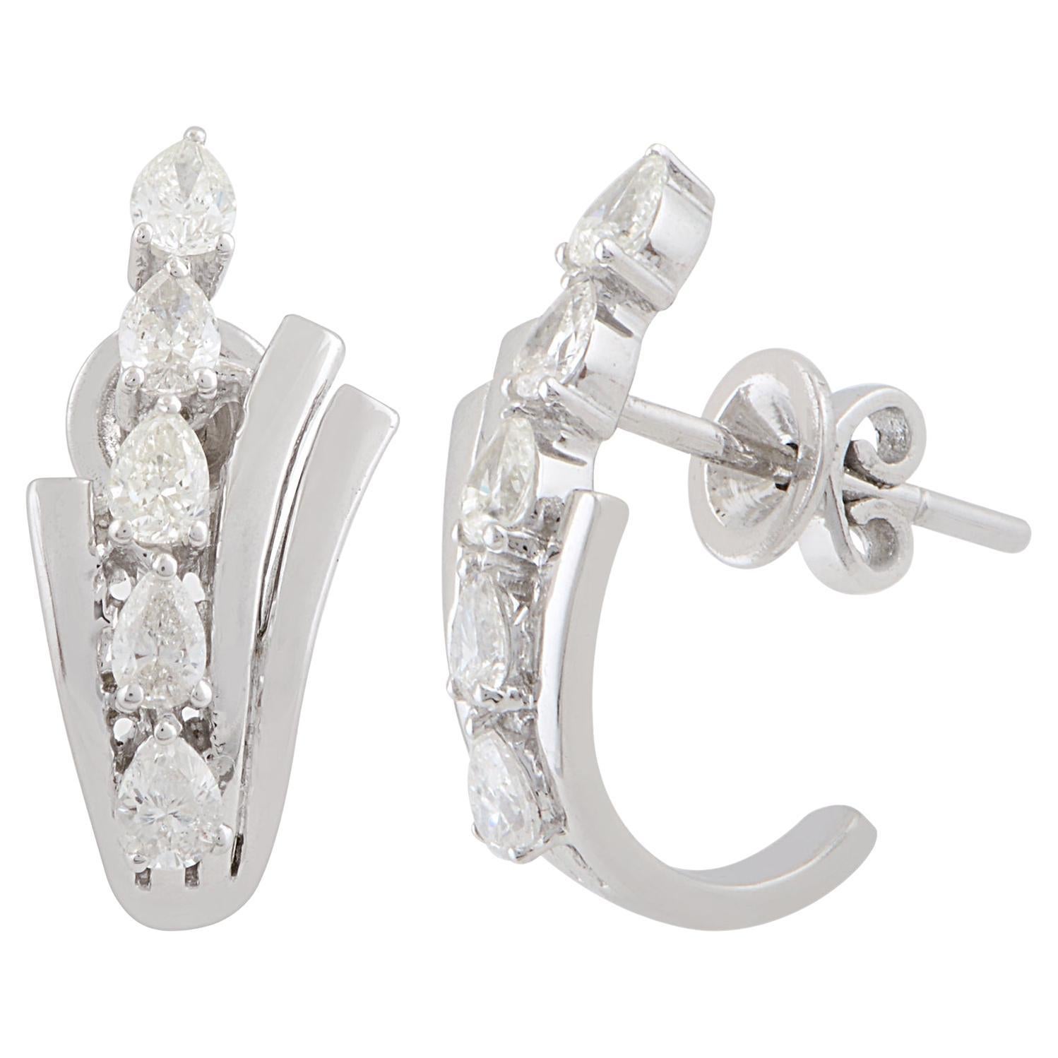 0.6 Carat SI/HI Pear Diamond Half Hoop Earrings 10 Karat White Gold Fine Jewelry For Sale