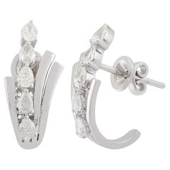 0.6 Carat SI/HI Pear Diamond Half Hoop Earrings 10 Karat White Gold Fine Jewelry