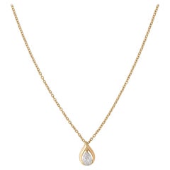 0.6 Ct Pear Cut Natural Diamond Teardrop Pendant Necklace 14K Solid Yellow Gold