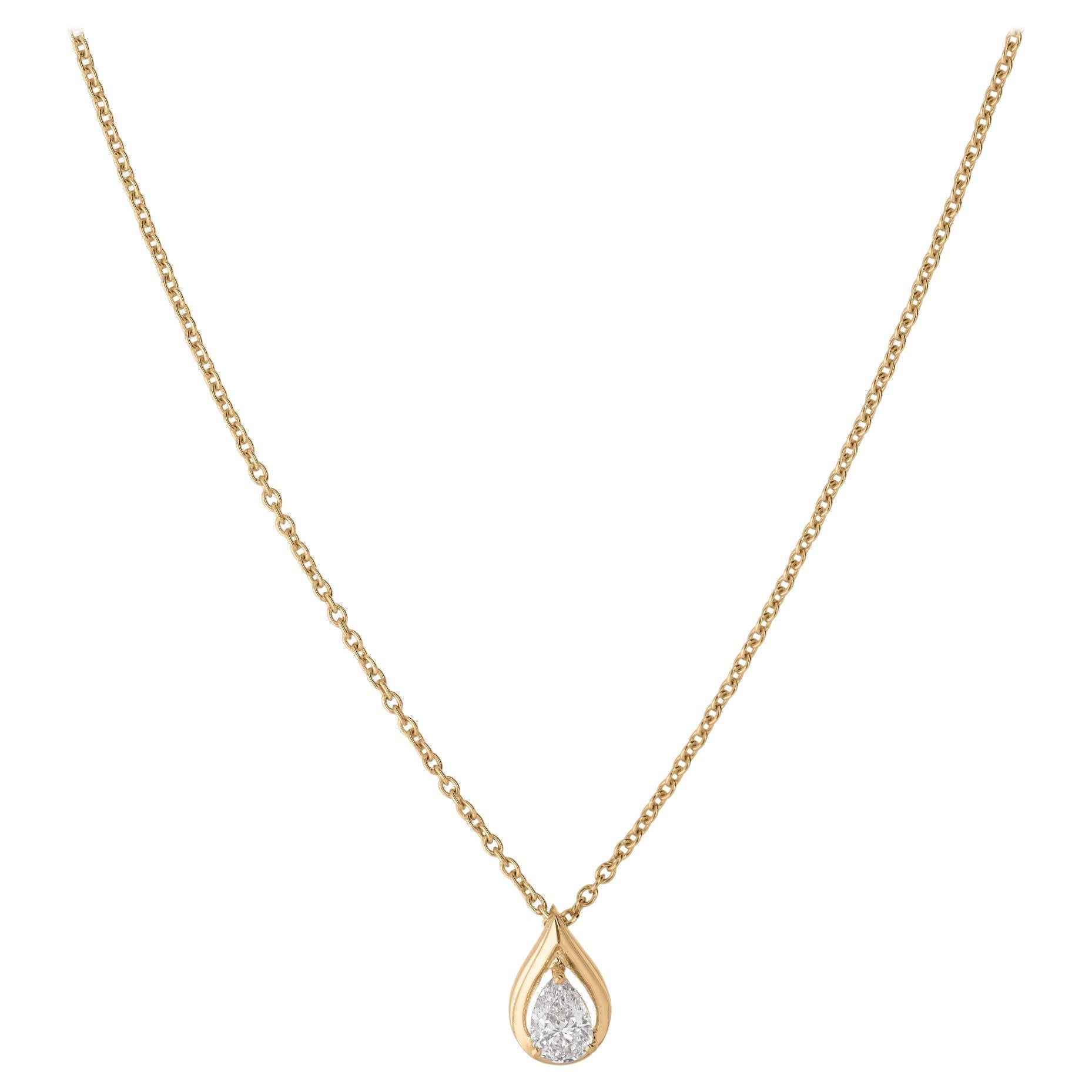 0.6 Ct Pear Cut Natural Diamond Teardrop Pendant Necklace 18K Solid Yellow Gold
