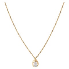 0.6 Ct Pear Cut Natural Diamond Teardrop Pendant Necklace 18K Solid Yellow Gold