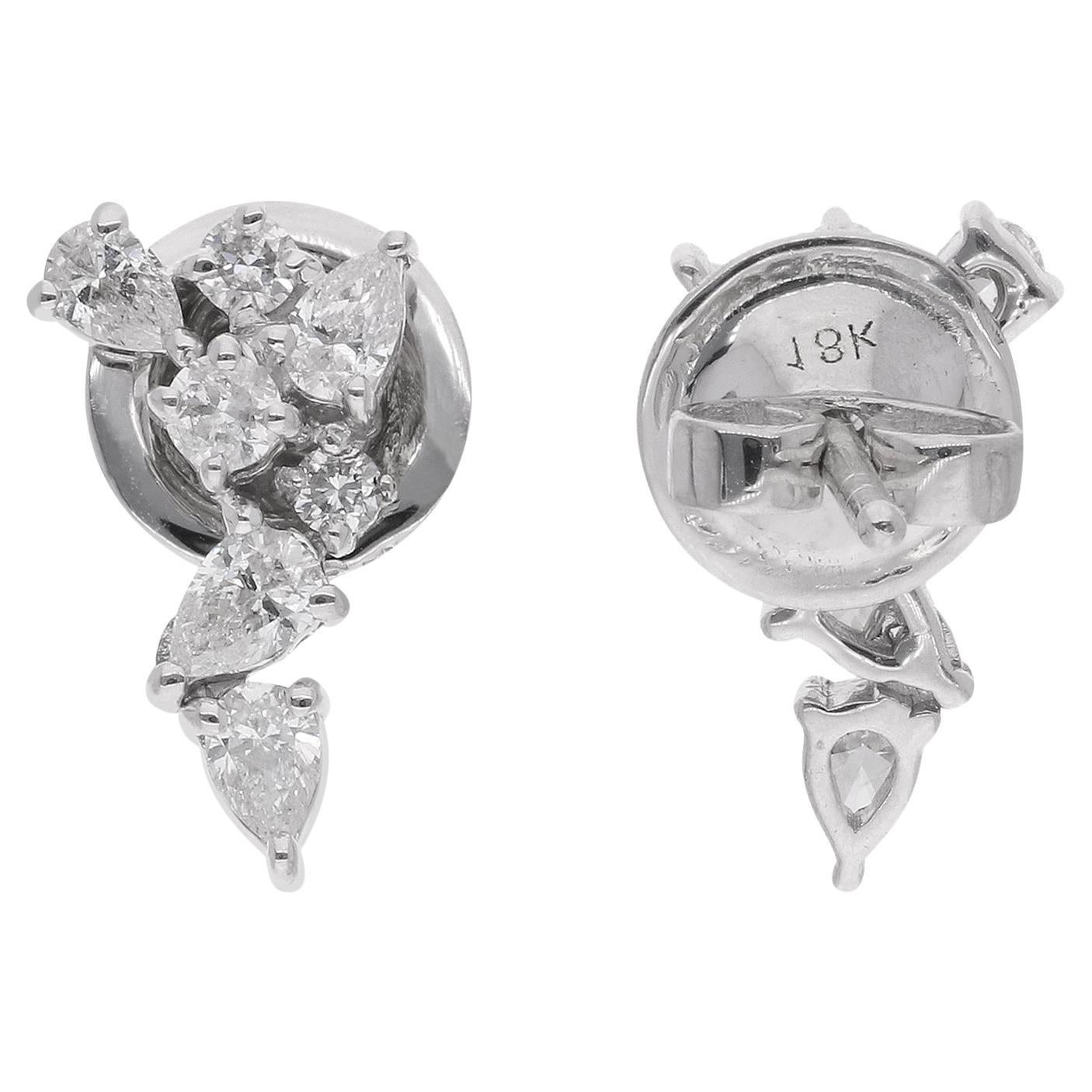 0.6 Ct. Boucles d'oreilles poire et diamant rond en or blanc 14 carats Bijoux artisanaux