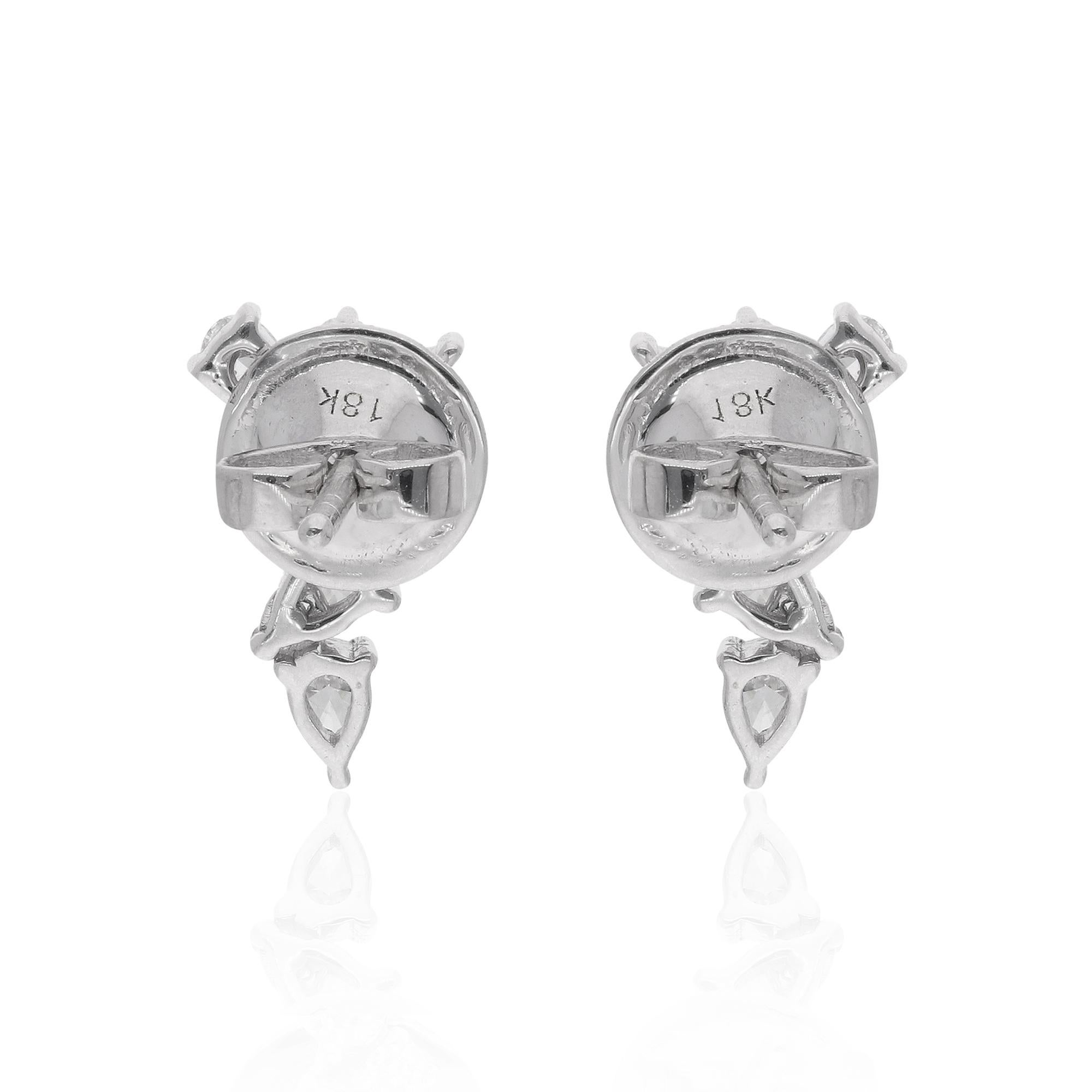0.6 Ct. Pear & Round Diamond Stud Earrings 18 Karat White Gold Handmade Jewelry In New Condition For Sale In Diera, Dubai