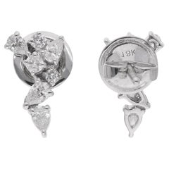 0.6 Ct. Pear & Round Diamond Stud Earrings 18 Karat White Gold Handmade Jewelry