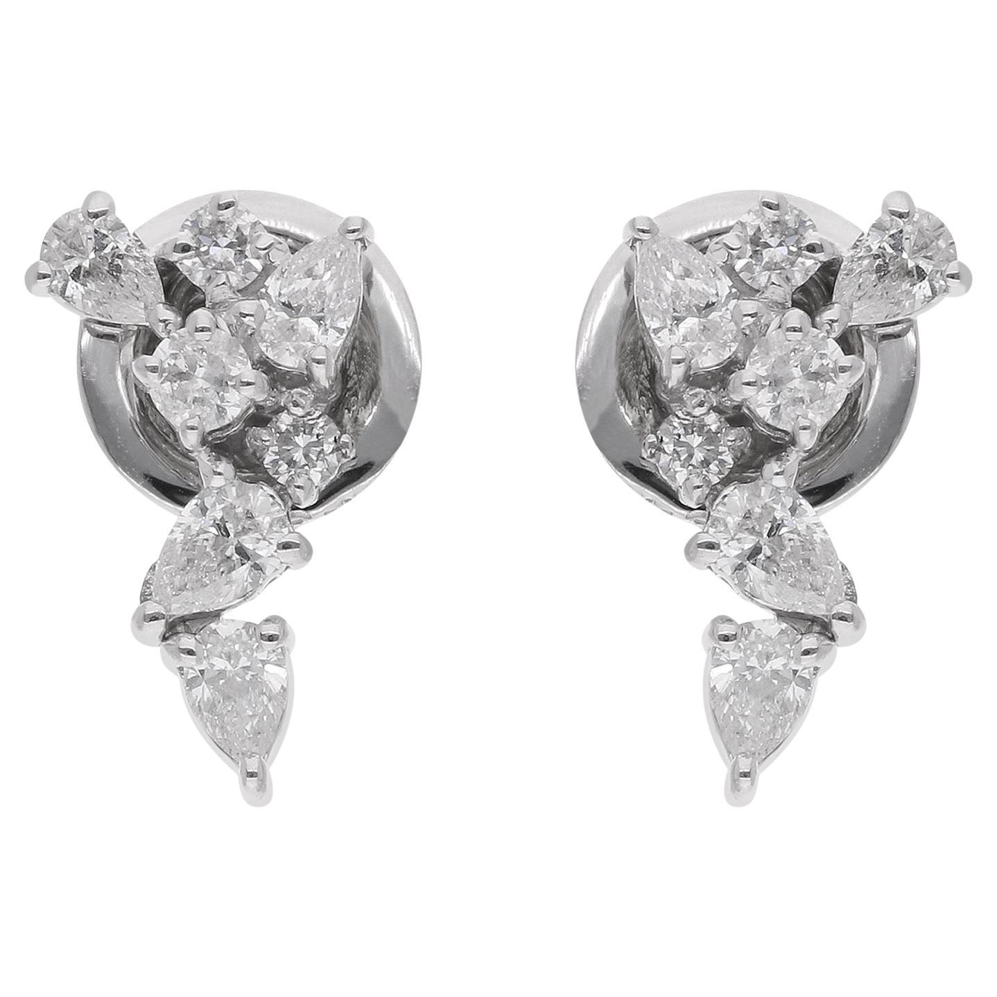 0.6 Ct Pear 
Round Diamond Stud Earrings 18 Karat White Gold Handmade Jewelry