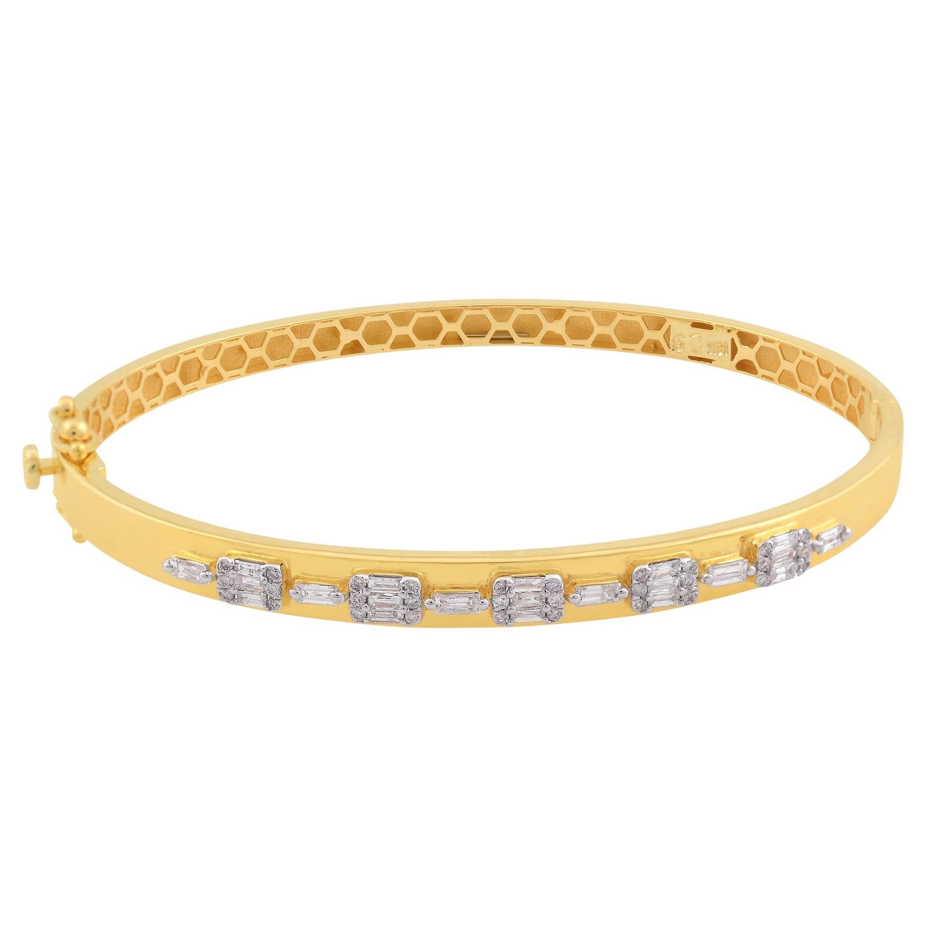 Bracelet jonc en or jaune 14 carats avec diamants baguettes de 0,6 carat de pureté SI