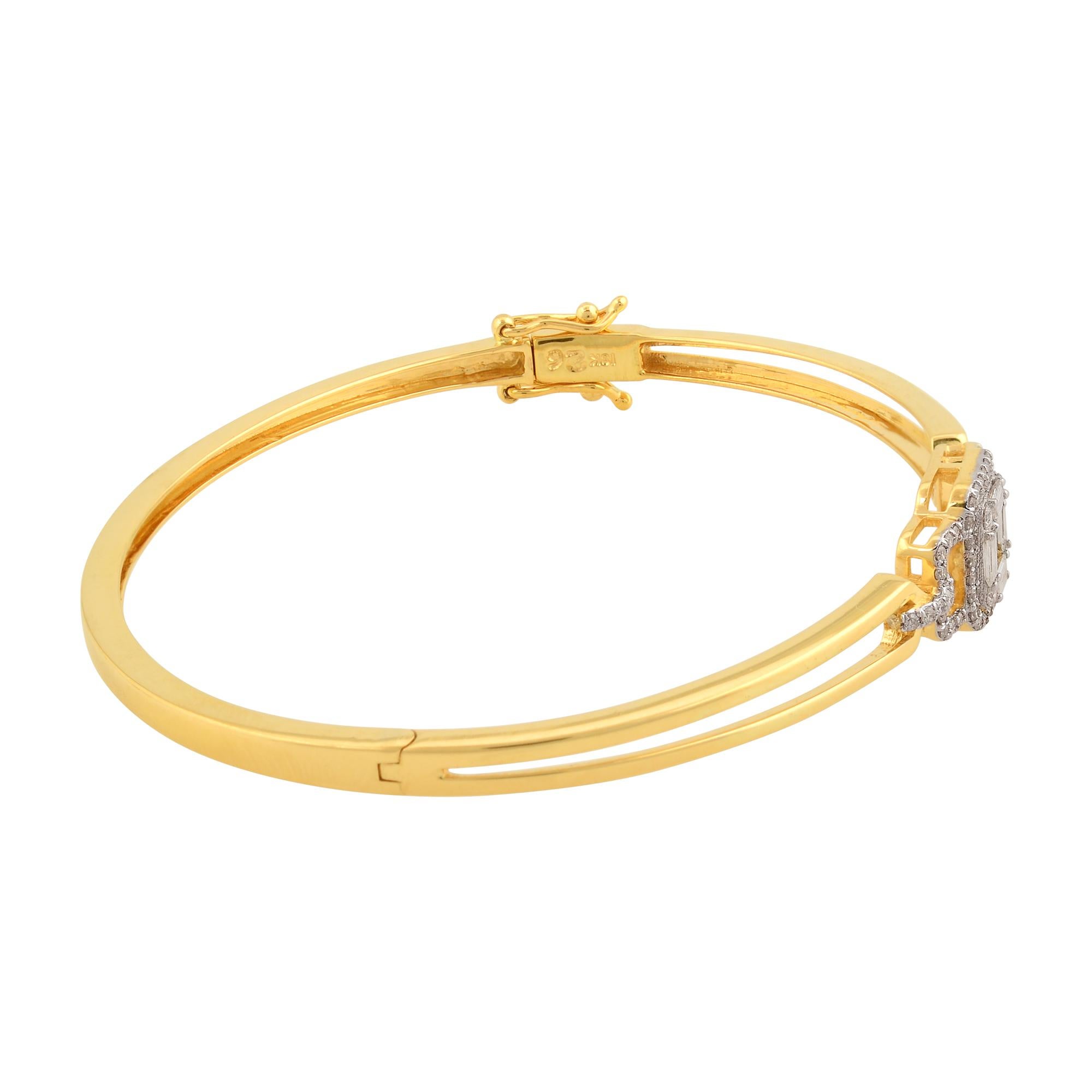 Item Code :- SEB-6100
Gross Wt. :- 9.81 gm
18k Yellow Gold Wt. :- 9.69 gm
Diamond Wt. :- 0.60 Ct. ( AVERAGE DIAMOND CLARITY SI1-SI2 & COLOR H-I )
Bangle Size :- 57 x 46 mm

✦ Sizing
.....................
We can adjust most items to fit your sizing