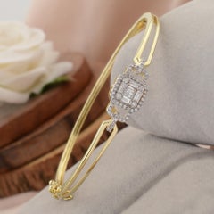 0.6 Ct SI Clarity HI Color Baguette Diamond Bangle Bracelet 18 Karat Yellow Gold