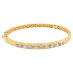 Real SI Clarity HI Color Baguette Diamond Bangle Bracelet 18 Karat Yellow Gold