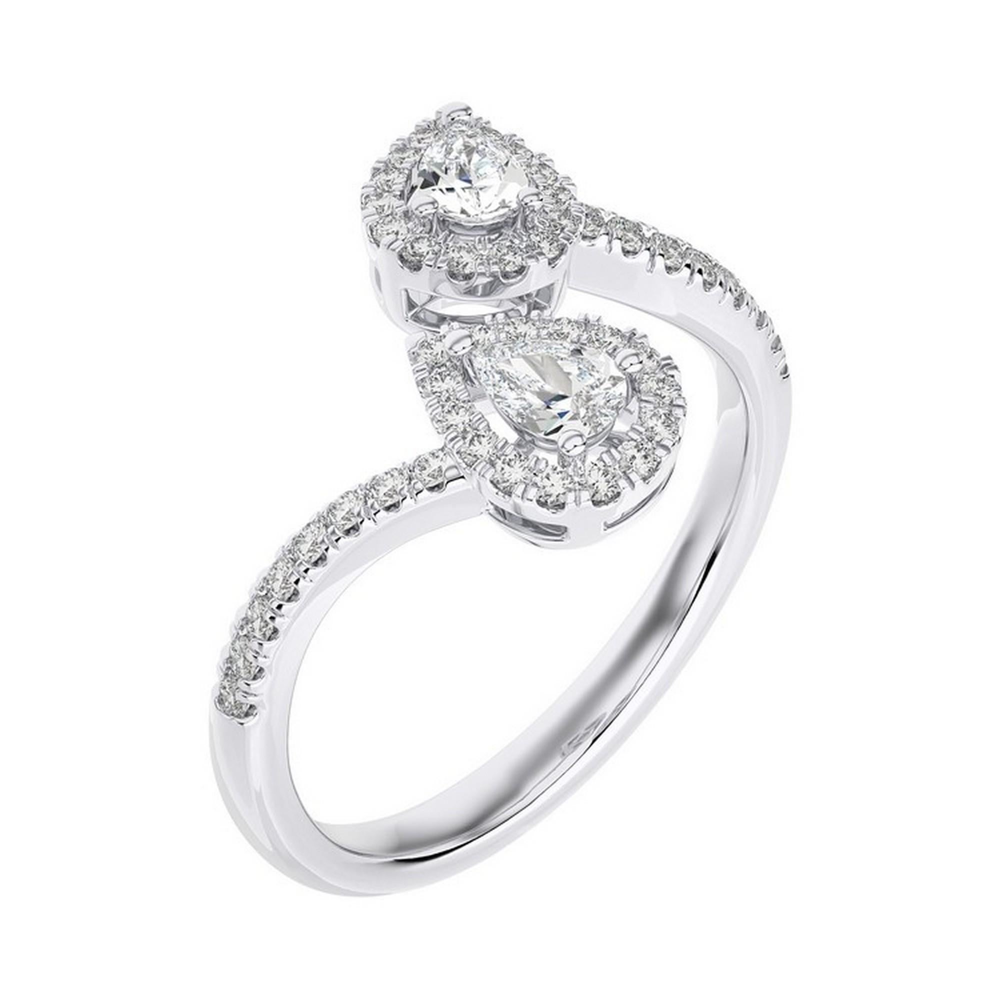 Overview:
The Classic Collection’s finger ring features 0.6 carats of round diamonds set in 14K white gold. This elegant and unique piece combines the sleek shine of white gold & tear drop shape with the brilliant sparkle of round & Pear diamonds,