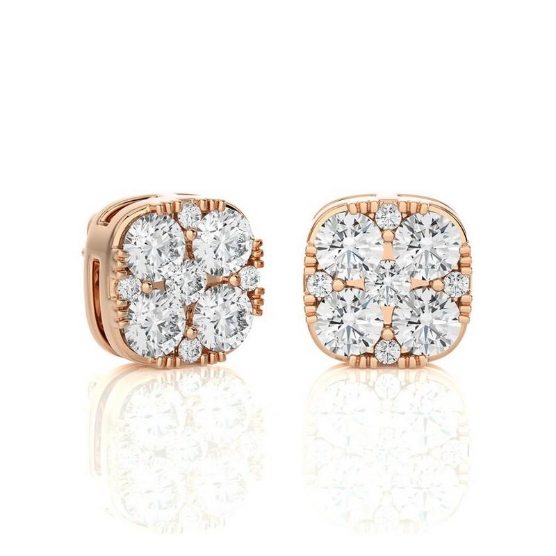 Moderno Orecchini con perno a cuscino Moonlight con diamanti rotondi da 0,6 CTW in oro rosa 14K in vendita