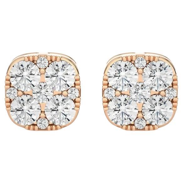 0.6 CTW round Diamonds Moonlight Cushion Stud Earrings in 14K Rose Gold