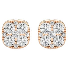 Pendientes redondos de oro rosa de 14 quilates con diamantes redondos de 0,6 quilates Luz de luna en forma de cojín