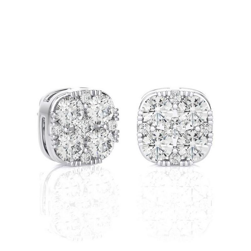 Moderno Orecchini con perno a cuscino Moonlight con diamanti rotondi da 0,6 CTW in oro bianco 18 carati in vendita