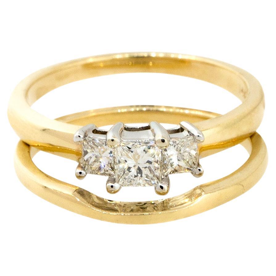 0.60 Carat 3 Diamond Engagement Ring and Wedding Band Set 14 Karat In Stock For Sale