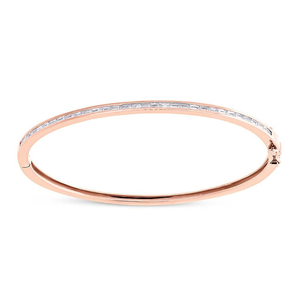 Bracelet jonc en or rose 14 carats avec diamants baguettes de 0,60 carat Neuf - En vente à Los Angeles, CA
